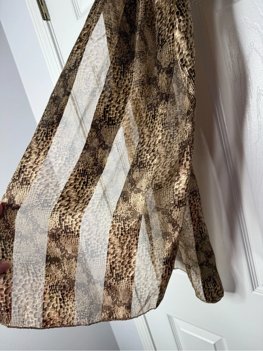 Y2K Snakeskin Print Brown Shiny Sheer l Scarf Women’s Light Summer Boho Beach